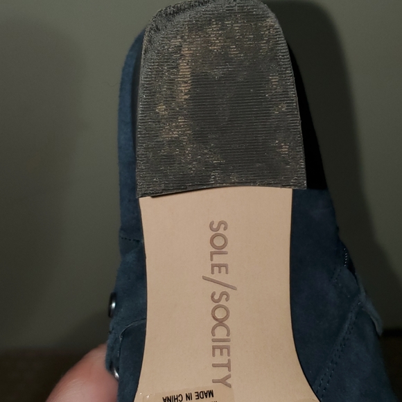 Blue Leather suede ankle boots with block heel SOLE SOCIETY - Picture 5 of 6